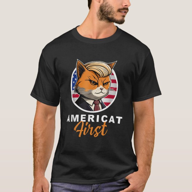Camiseta Americat First Funny Patriotic America Cat Preside (Anverso)
