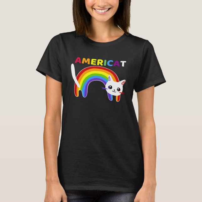 Camiseta Americat LGBT Meowica Happyy Fourth of Julyy (Anverso)