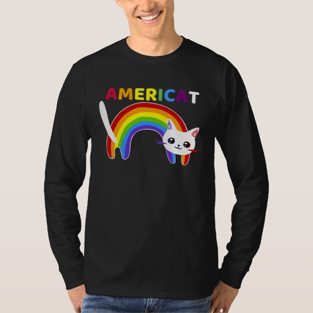 Camiseta Americat LGBT Meowica Happyy Fourth of Julyy (Anverso)