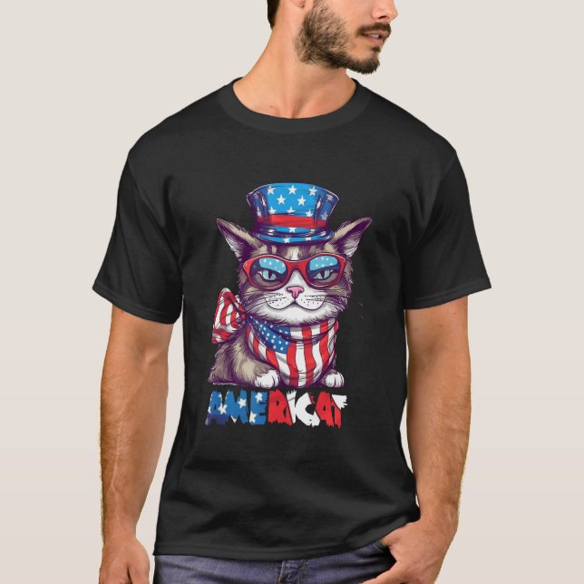 Camiseta Americat USA Cute Cat  4th of July Men Women (Anverso)