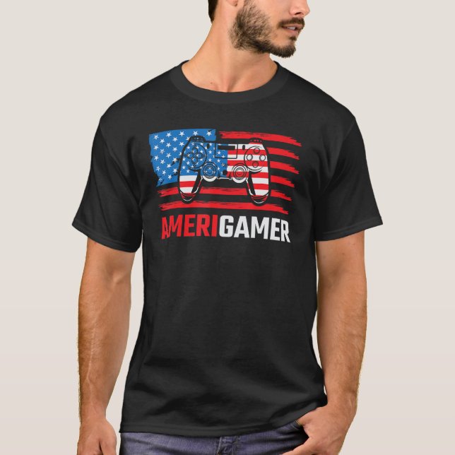 Camiseta Amerigamer Distressed American Flag Gamer July 4th (Anverso)