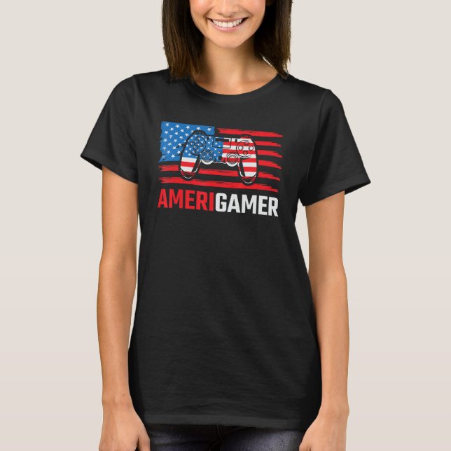 Camiseta Amerigamer Distressed American Flag Gamer July 4th (Anverso)