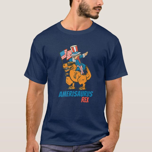 Camiseta Amerisaurus Dinosaur T Rex Dabbing Tío Sam 4O (Anverso)