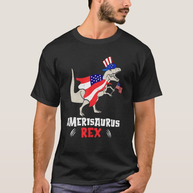 Camiseta Amerisaurus Rex American Flag 4th of July T Rex Di (Anverso)