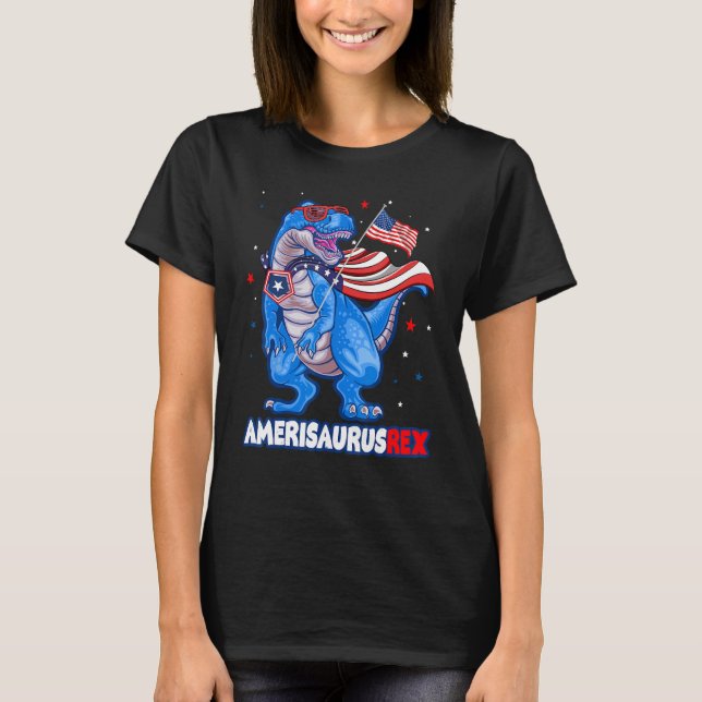 Camiseta Amerisaurus T-rex USA Flag Kids Funny 4th Of July  (Anverso)