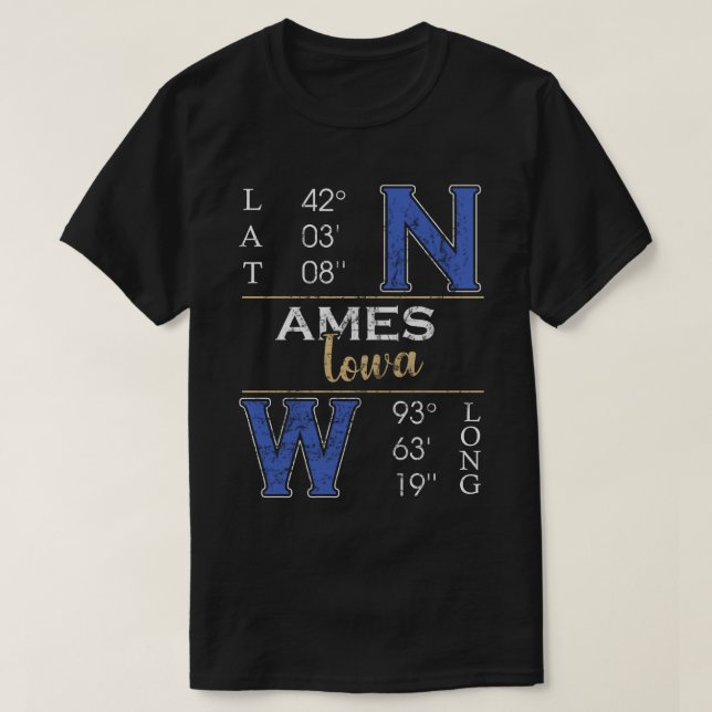 Camiseta Ames iowa Latitud y longitud (Diseño del anverso)