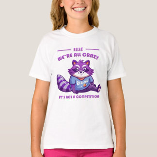 Camiseta Amigable mapache púrpura con texto relajante