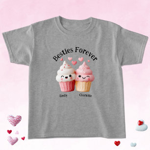 Camiseta Amigas de Cupcake Kawaii con Corazones