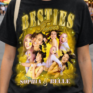 Camiseta Amigas Retro Negro Amarillo Fotos para Agregar Boo
