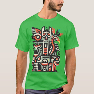 Camiseta amigo de estilo tiki de ave abstracta
