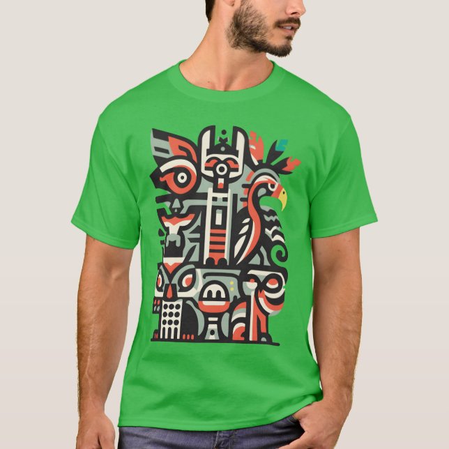 Camiseta amigo de estilo tiki de ave abstracta (Anverso)