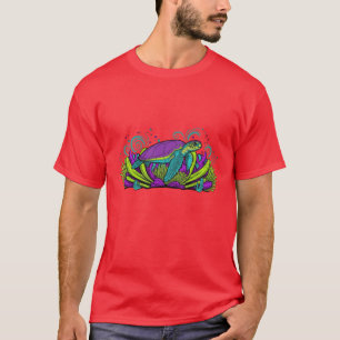 Camiseta Amigo Escena de Sueño Coral Neon Tortuga Marina Fl