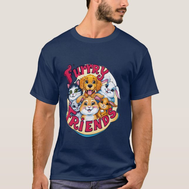Camiseta Amigos caprichosos del Furry Vibrante Mascotas Com (Anverso)