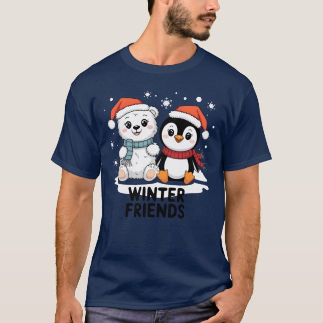 Camiseta Amigos de invierno acogen Navidades con osos pingu (Anverso)