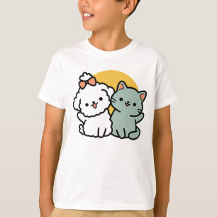 Camiseta Amigos De Verdad Para Siempre Dúo de gato y perr