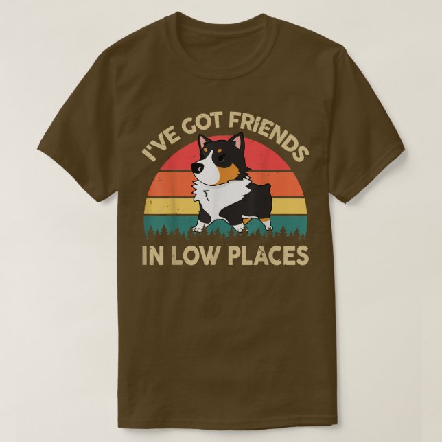 Camiseta Amigos en posición baja obsequios de corgi de tres (Diseño del anverso)