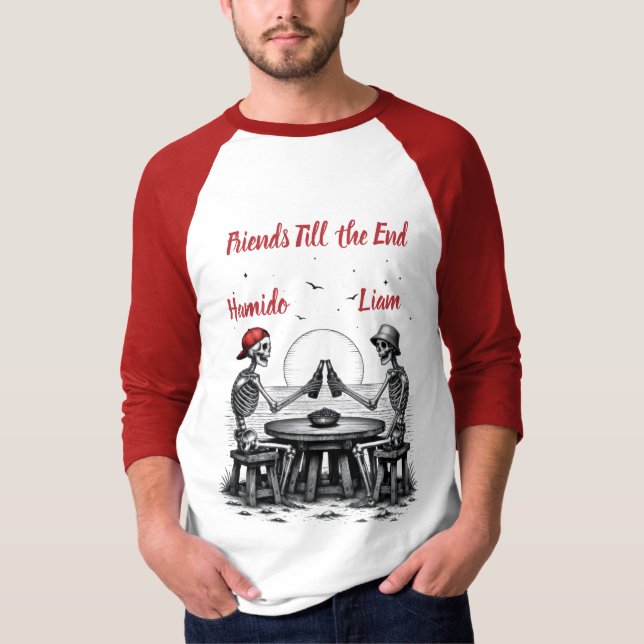 Camiseta Amigos Esqueletos Brindando (Anverso)