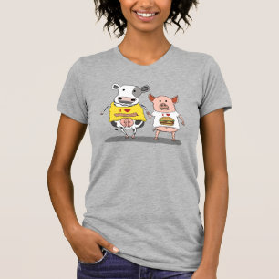 Camiseta Amigos lindos y divertidos de la vaca y del cerdo