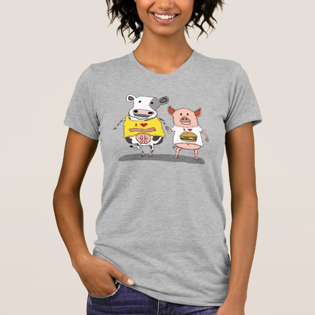 Camiseta Amigos lindos y divertidos de la vaca y del cerdo (Anverso)