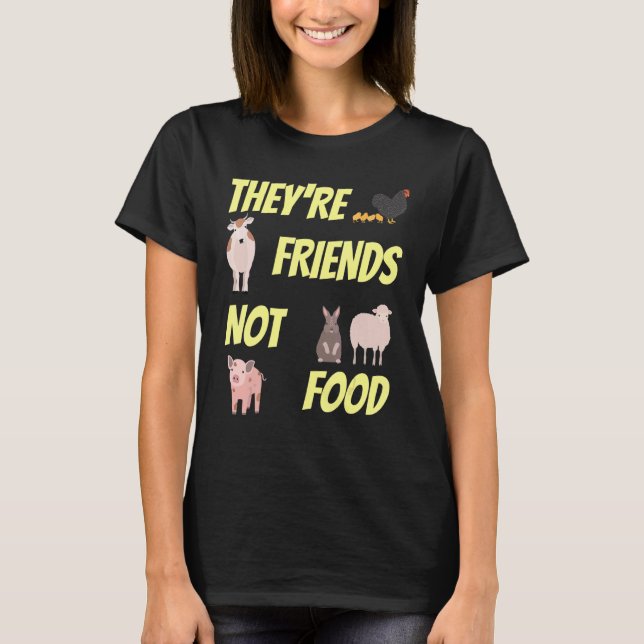 Camiseta Amigos, no alimentos, protección animal, vegetales (Anverso)
