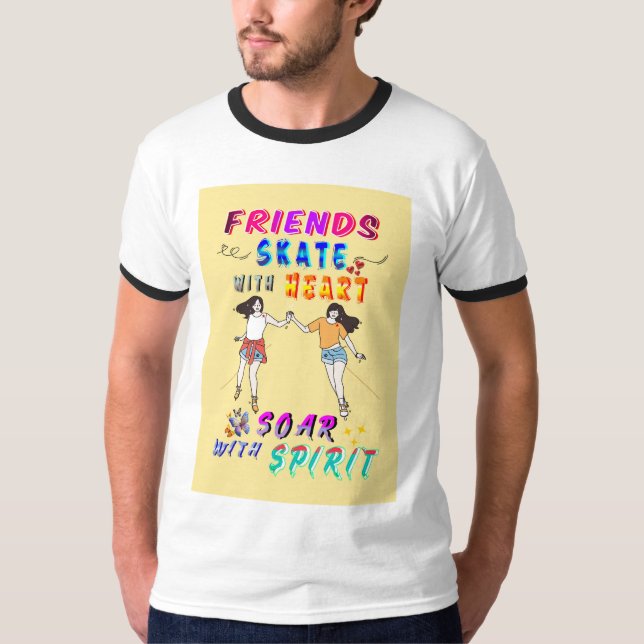 Camiseta Amigos Patinaje Con Corazón Vuela Con Espíritu (Anverso)