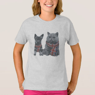 Camiseta Amigos Patriotas: Perro y Gato del Reino Unido