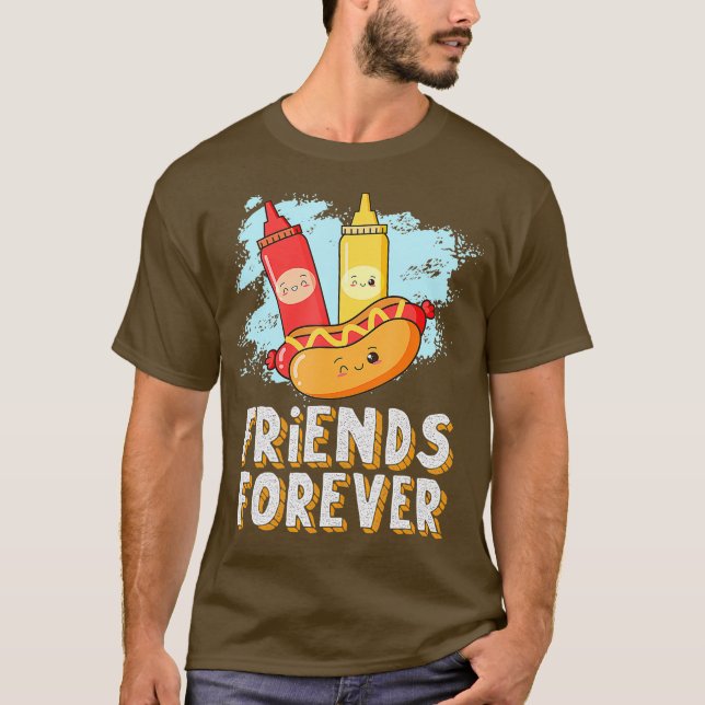 Camiseta Amigos Por Siempre Hotdog Bun Ketchup Mustard Mayo (Anverso)