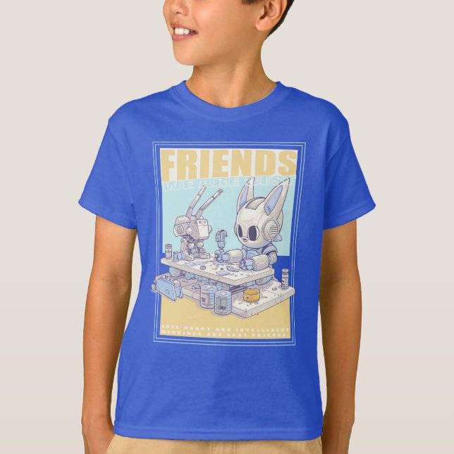 Camiseta Amigos robot conejo y máquina 071502 (Anverso)