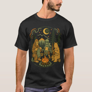 Camiseta Amigos Sasquatch Alien Campfire – U Divertido de C