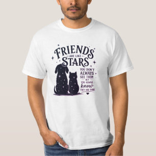 Camiseta Amigos Son Como Estrellas Gato y Perro Inspirador