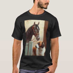 Camiseta Amigos, una bahía y un San Bernardo en un establo