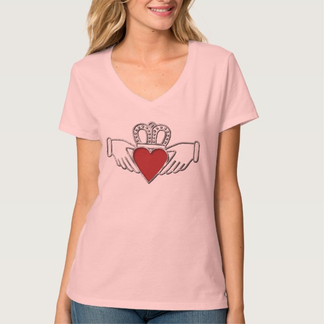 Camiseta Amistad de amor de lealtad Claddagh V-Neck T-Shirt (Anverso)