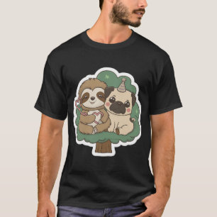 Camiseta Amistad de Perezoso y Pug Adorable para el Día de