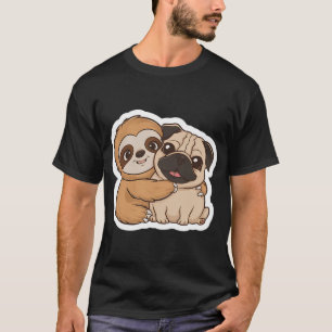 Camiseta Amistad de Perezoso y Pug adorable para el Día de