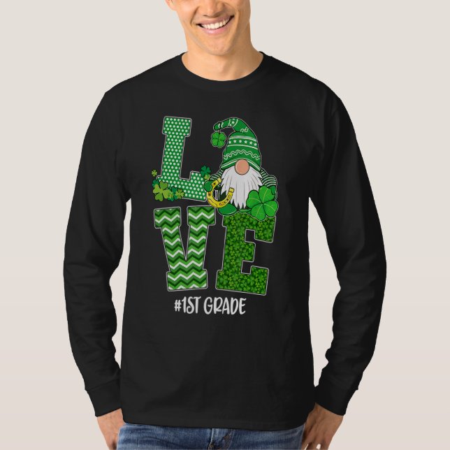 Camiseta Amo 1º Grado Gnome Dia Gracioso St Patricks (Anverso)