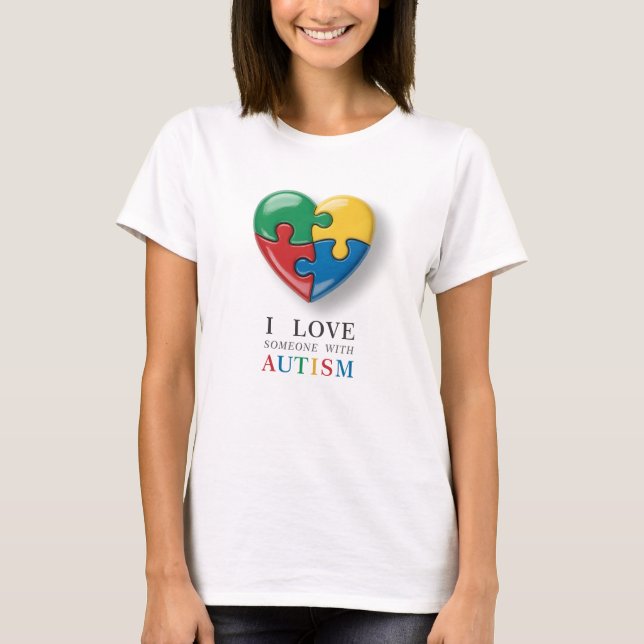 Camiseta Amo a alguien con autismo - Símbolo del corazón de (Anverso)