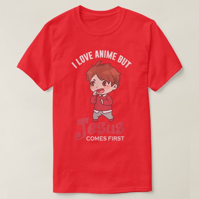 Camiseta Amo A Anime Pero Jesús Viene Primero Cristiano Jap (Diseño del anverso)