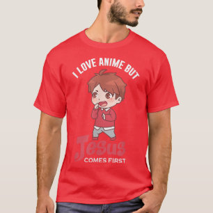 Camiseta Amo A Anime Pero Jesús Viene Primero Cristiano Jap