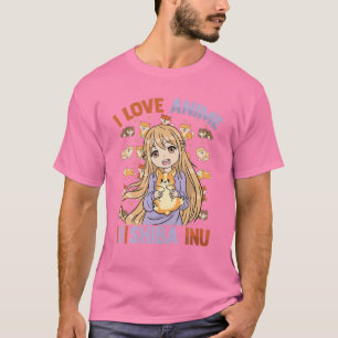 Camiseta Amo A Anime Y Shiba Inu - Chica Kawaii Otaku - C