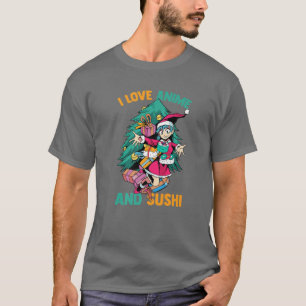 Camiseta Amo A Anime Y Sushi - Chica De Navidades Kawaii - 