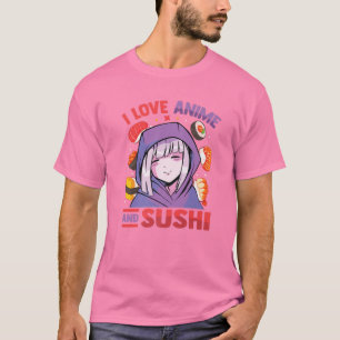 Camiseta Amo A Anime Y Sushi - Kawaii Blushing Otaku Gir