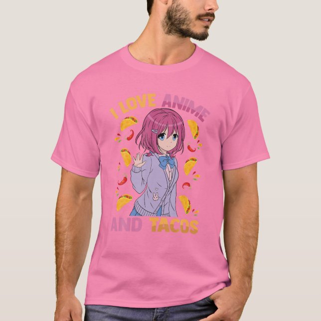 Camiseta Amo A Anime Y Tacos - Kawaii Otaku - Manga Cute (Anverso)