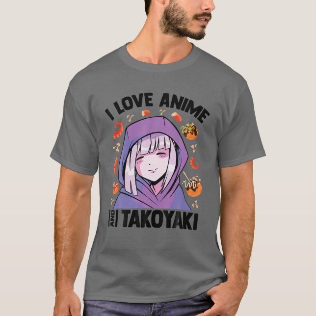 Camiseta Amo A Anime Y Takoyaki - Kawaii Blushing Otaku (Anverso)
