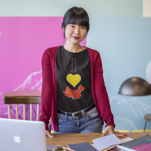 Camiseta Amo a China vertical y corazón mapa de la bandera 