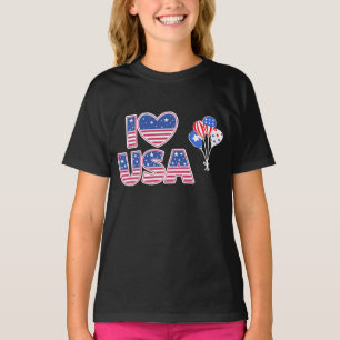 Camiseta Amo a EE. UU. - Corazón de bandera estadounidense