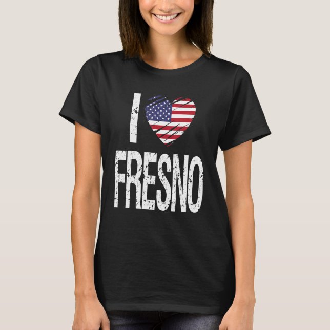 Camiseta Amo a Fresno Con Bandera Estadounidense (Anverso)