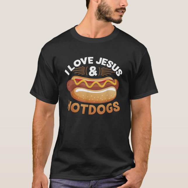 Camiseta Amo a Jesús Hotdogs Graciosos Accesorios De Perros (Anverso)