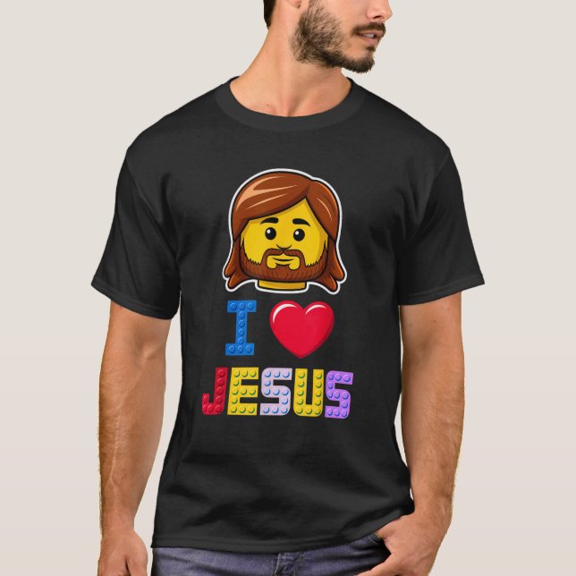Camiseta Amo a Jesús Maestro Constructor Bloques de Constru (Anverso)