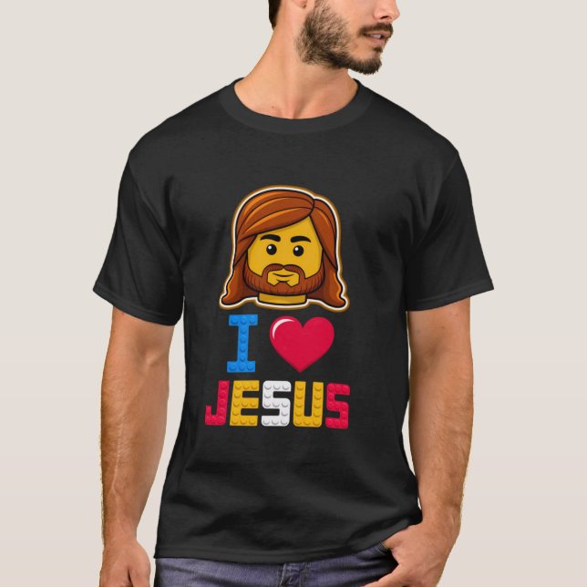 Camiseta Amo a Jesús Maestro Constructor Bloques de Constru (Anverso)
