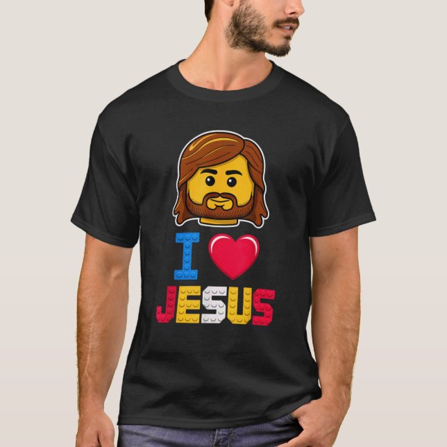 Camiseta Amo a Jesús Maestro Constructor Bloques de Constru (Anverso)